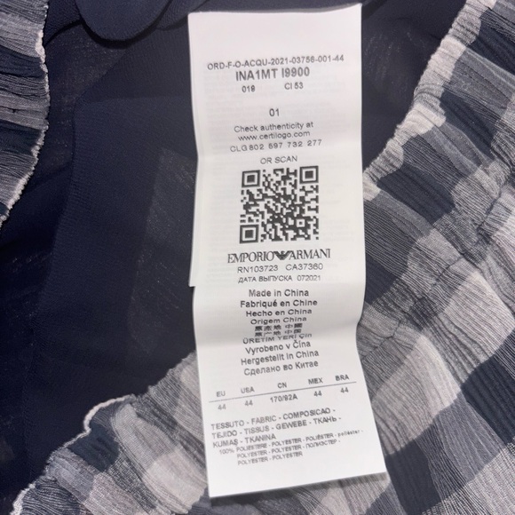 Emporio Armani Strapless Gingham Maxi Dress NWOT EU 44 US 10-12 Navy Blue/White - Picture 10 of 11